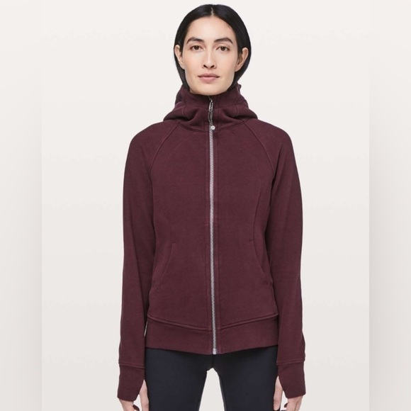 Lululemon Scuba Hoodie Light Cotton Fleece Full Zip Sweatshirt Burgundy Red - Picture 1 of 13